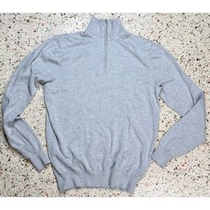 Suitsupply Silk Blend Men's 1/4 Zip Long Sleeve Heather Gray Sweater Size Medium